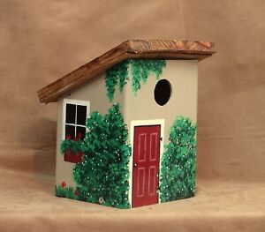Handcrafted Hand Painted Birdhouse Beige Cottage