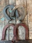 vintage double ringer metal horseshoes set of 4 dropped forge USA Blue And Red