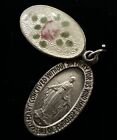 Vintage catholic Sterling Silver Guilloche Enamel Rose Floral very rare!!