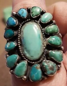 Beautiful OLD PAWN sterling Large Turquoise Ring Size 10