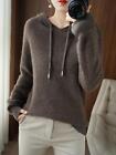 Womens Wool Cashmere Blend Pullover Sweater Hoodie Loose Knitwear Hooded Tops