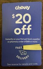 Chewy $20 off 1st Order of $49 or more Pet Food, Supplies, Pharmacy Exp 6/30/24