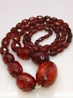 Estate Vintage Cherry Amber Faceted Bakelite Beads Long Flapper Necklace 53g