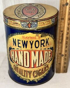 ANTIQUE NEW YORK HANDMADE CIGARS TIN LITHO TOBACCO CAN COUNTRY STORE SMOKING