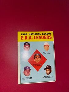 1963 Topps baseball card #5 NL ERA Leaders / Koufax- Drysdale-Gibson (vg-ex)