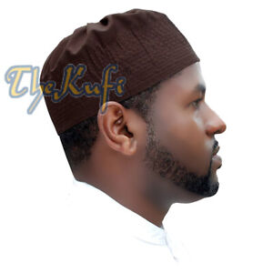 Kufi Prayer Cap Plain Dark Brown Pleated-top Fabric Peci Hat Islamic Topi