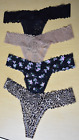 4 New Victoria's Secret Lace Thong Panty Lot Size L large Black Beige