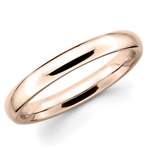 14K Solid Rose Pink Gold 3mm Plain Men's and Women's Wedding Band Ring