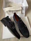 $850 New Authentic Santoni Midnight Blue Suede Men's Mid-Top Loafers UK 10 US 11