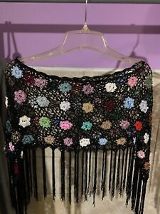 Crochet Poncho (Black/Multi-Colored)