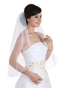 1T 1 Tier Hemmed Pencil Edge Rhinestone Crystal Bridal Wedding Veil