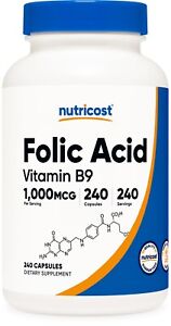 Nutricost Folic Acid (Vitamin B9) 1000 mcg, 240 Capsules - Gluten Free & Non-GMO