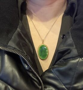 Size 33.5x25.3x3.6mm Custom handmade Green Color Jade Real silver pendant