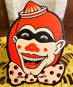 MINT SCARCE Vintage Halloween Midcentury Masked Clown Die Cut Decoration 1950s!