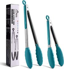 HOTEC Premium Stainless Steel Locking Kitchen Tongs with 12+9inch, Turquoise