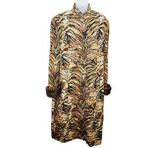 Vintage Long Animal Print Coat with Faux Fur Sleeve Size 20W