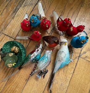 LOT Of Antique & Vintage Clip On Birds Christmas Ornaments Flocked & Glass Japan