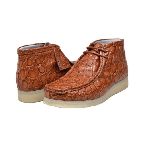 NEW British Walkers Mens Shoe Wallabee Style Crocodile Print Leather Cognac Brow