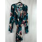 Lane Bryant Cacique Womens Long Sleeve Robe Plus Size 26/28 Satin Floral Teal