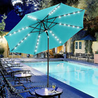 Solar Patio Umbrella with LED Lights 10 Ft  Tilt Crank Blue