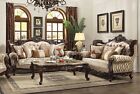 Traditional Living Room Furniture - Wood Trim & Fabric Sofa Loveseat Set IRAH