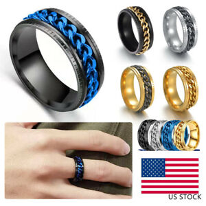 10 Colors Stainless Steel 8mm Man Woman Spin Grooved Curb Chain Band Ring