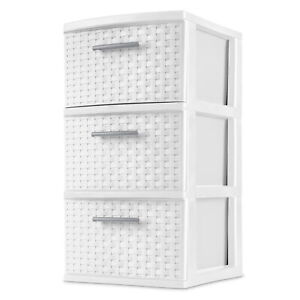 White 3 Drawer Storage Box Storage Bin Cabinets Weave Tower, durable plastic
