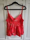 NWT American Eagle Women's Red Floral Print Strappy Empire Waist Top, sz L