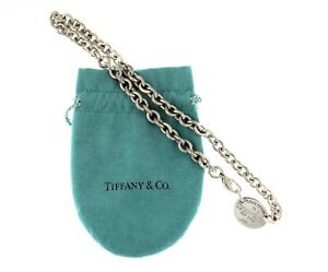 Please Return To Tiffany & Co Sterling Silver 22mm Oval Tag Choker Necklace 15.5