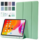 For Pro 12.9 11/10.2/Air/mini Slim iPad Soft Clear Cover Leather Pen Holder Case