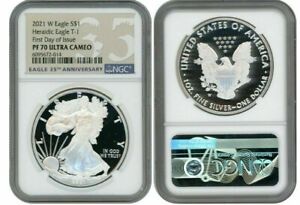 2021 W SILVER EAGLE S$1 HERALDIC T1 NGC PF70 ULTRA CAMEO FIRST DAY OF ISSUE 35TH