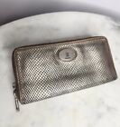 Fossil Maddox Wallet Leather Zip Around Silver Gray Snakeskin Animal Print Key