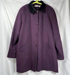 ALFRED DUNNER Vtg Womens 100% Wool Purple Long Pea Coat Trench USA Made Size 20W