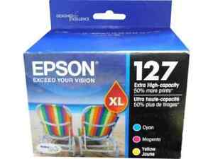 Genuine Epson 127XL 3-Pack Cyan Magenta Yellow T12752 Ink Cartridges - New 06/22