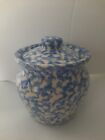 Roseville Ohio Pottery Blue  Spongeware Sugar Bowl W/Lid