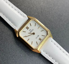 Omega De Ville Women's Watch Quartz White DIal Analog Square Leather Band Tested