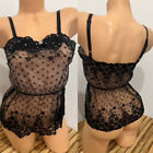 BY GLYDONS VINTAGE CAMISOLE BLACK L ACE BABY DOLL LINGERIE CAMI TOP sz S