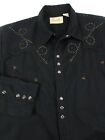 Mens XL Scully black embroidered embellished black western pearl snap shirt