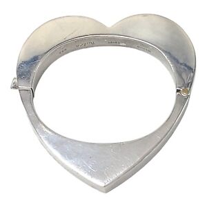 Dulce TD-34 925 Sterling Silver Mexico Heart Shape Bangle Bracelet