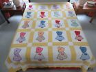 Vintage 20 Different Feed Sacks Hand Quilted SUNBONNET SUE Applique Quilt; QUEEN