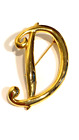 Brooch Pin Cursive Letter D Monogram in Gold Tone