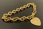 14K Solid Yellow Gold Oval Link Bracelet with Heart Charm 7” Long 6.82g