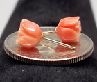Vintage SOLID 14K YELLOW GOLD 1/4 inch Carved Angelskin Coral Rose Stud Earrings