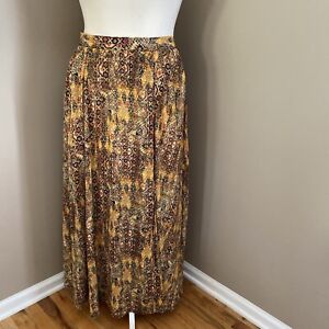 Lane Bryant Gold Black Print Maxi Skirt Pockets Front Slit Half Lined Plus 18/20