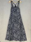 Theory Dress Small 100% Silk Georgette Maxi Navy Paisley Button Front