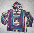 Woven Mexican Baja Hoodie Poncho Pullover-Multi Colored- Sweater Size L