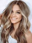 100% Human Hair New Women's Long Natural Blond Brown Mix Wavy Full Wig 24 Inch