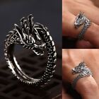 Mens Boys Adjustable Stainless Steel Silver Dragon Ring Vintage Gothic Gift New