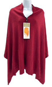 Coco + Carmen Poncho Lightweight Pullover Knit Raspberry Red One Size