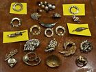 VINTAGE LOT 25 FAUX PEARL SHELL MOTHER LOCKET STRAWBERRY FEATHER WREATH BROOCH